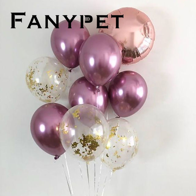 Złote konfetti - metalowe perły - 9 sztuk 12 calowe lateksowe okrągłe balony chromowane - dekoracja urodzinowa dla dzieci i dorosłych - Wianko - 9