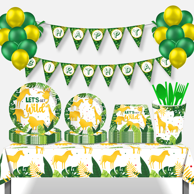 Jednorazowy obrus na Baby Shower Party Decoration - Motyw Dzikiej Dżungli dla Około 130*220cm - Zwierzęta - Wianko - 1