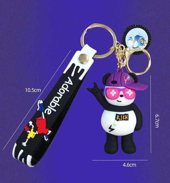 Brelok na klucze panda w kształcie okularów hip-hop z lalką, idealny dla fanów anime i rockowego stylu - Wianko - 4