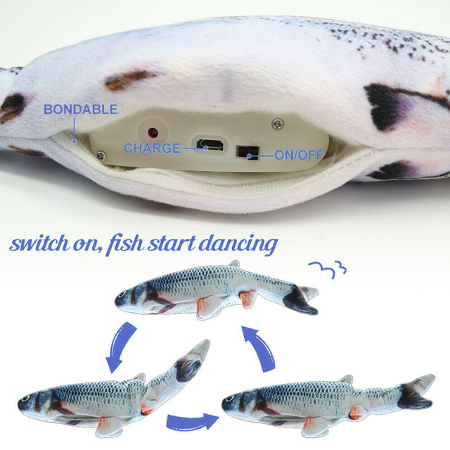 Zabawka dla kota ryba USB o długości 30CM - symulacja skoczków, ruchome dyskietki - Wianko - 4