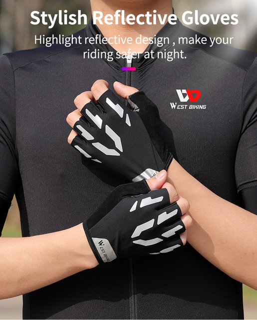 Rękawiczki rowerowe półpalce WEST BIKING odblaskowe, odporne na wstrząsy, dla mężczyzn i kobiet, letnie, do sportów, fitnessu, rowerów górskich i drogowych - Wianko - 3