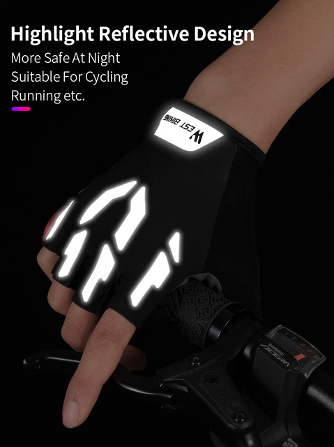 Rękawiczki rowerowe półpalce WEST BIKING odblaskowe, odporne na wstrząsy, dla mężczyzn i kobiet, letnie, do sportów, fitnessu, rowerów górskich i drogowych - Wianko - 6