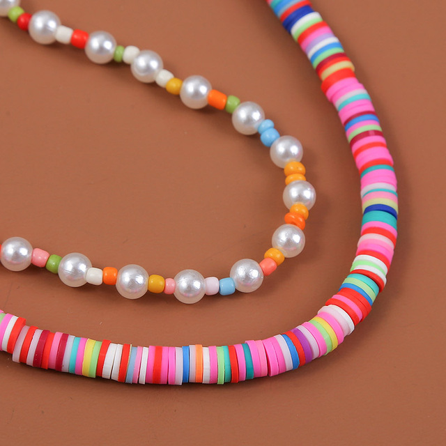 Handmade Boho Naszyjniki Choker z białymi szklanymi koralikami z perełami i pastelowymi paciorkami polimerowymi - Wianko - 6