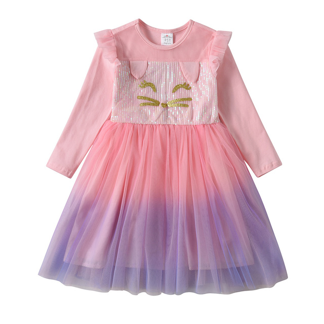 Długorękawowa sukienka VIKITA Kid Girls w króliczym wydruku dla dziewczyn - wiosenna/jesienna sukienka w stylu księżniczki z siateczkowym dodatkiem - Wianko - 2