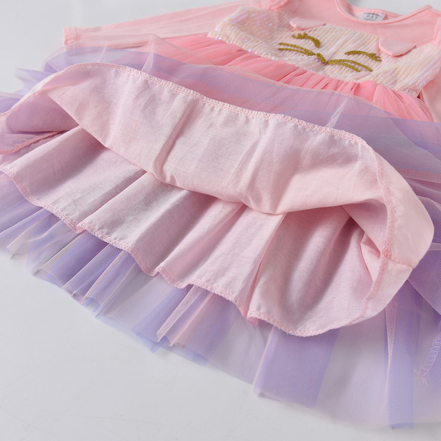 Długorękawowa sukienka VIKITA Kid Girls w króliczym wydruku dla dziewczyn - wiosenna/jesienna sukienka w stylu księżniczki z siateczkowym dodatkiem - Wianko - 6