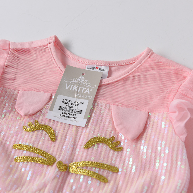 Długorękawowa sukienka VIKITA Kid Girls w króliczym wydruku dla dziewczyn - wiosenna/jesienna sukienka w stylu księżniczki z siateczkowym dodatkiem - Wianko - 4