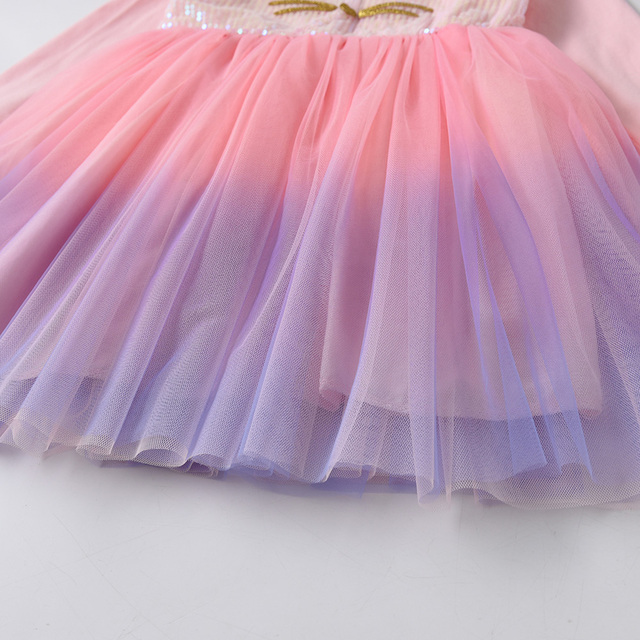 Długorękawowa sukienka VIKITA Kid Girls w króliczym wydruku dla dziewczyn - wiosenna/jesienna sukienka w stylu księżniczki z siateczkowym dodatkiem - Wianko - 5