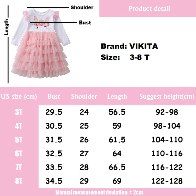 Długorękawowa sukienka VIKITA Kid Girls w króliczym wydruku dla dziewczyn - wiosenna/jesienna sukienka w stylu księżniczki z siateczkowym dodatkiem - Wianko - 7