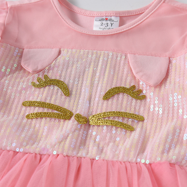 Długorękawowa sukienka VIKITA Kid Girls w króliczym wydruku dla dziewczyn - wiosenna/jesienna sukienka w stylu księżniczki z siateczkowym dodatkiem - Wianko - 3
