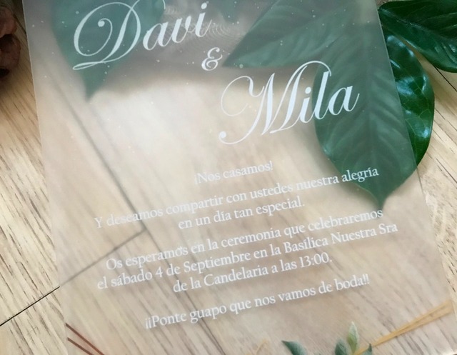 Białe zaproszenia ślubne z geometrycznymi zieleniami i zielonymi liśćmi, 10 szt - Wianko - 1