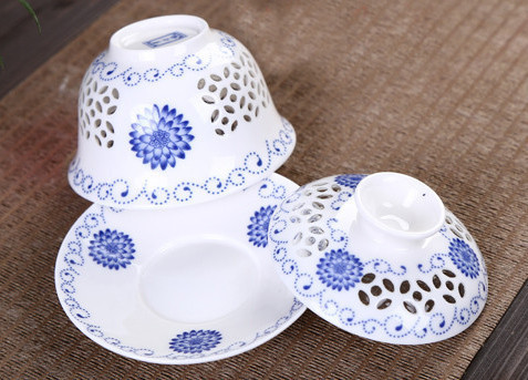 Zestaw do herbaty ceramiczny CJ261 Kung Fu - 10 sztuk: niebieski kubek, biały czajniczek, porcelana kostna, herbata morze - Wianko - 11