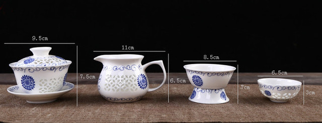 Zestaw do herbaty ceramiczny CJ261 Kung Fu - 10 sztuk: niebieski kubek, biały czajniczek, porcelana kostna, herbata morze - Wianko - 2