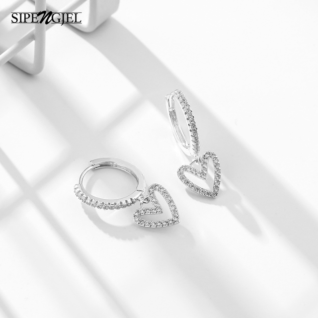 Kolczyki Dainty Love Heart Hoop z cyrkoniami - koreański styl, wkręcane zapięcie, biżuteria 2021 - Wianko - 4