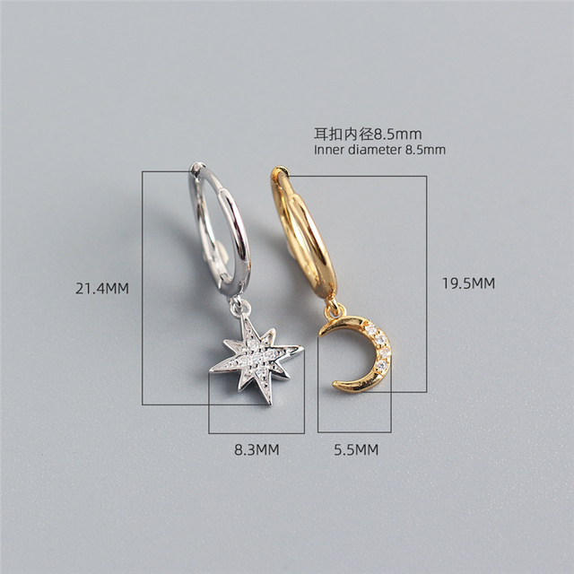 Kolczyki do uszu WANTME Fashion Koreańskie, oryginalne, 925 Sterling Silver, asymetryczny wzór gwiazdy i księżyca, biżuteria punk rockowa - Wianko - 19