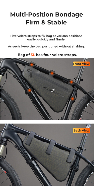Torba na ramę roweru o pojemności 5L i 8L, w pełni wodoodporna, z trójkątnym przodem i szczupłą konstrukcją, idealna do rowerów MTB i szosowych - Wianko - 9