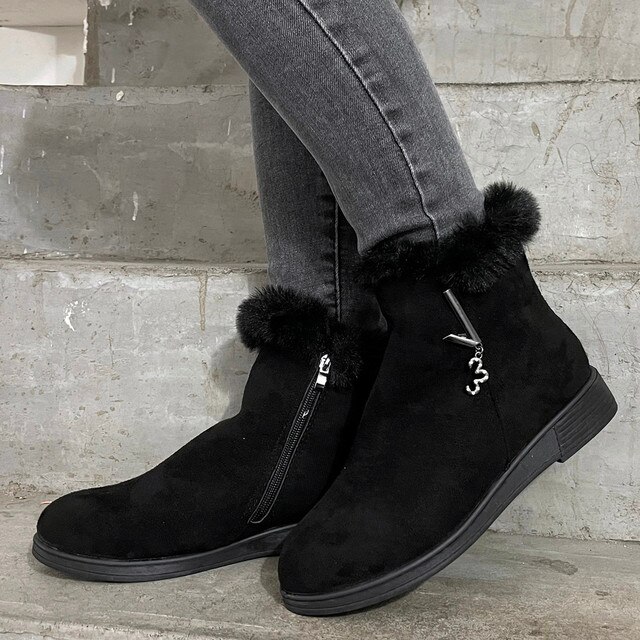 Krótkie damskie botki zimowe z obcasem, ciepłe i masywne, w stylu casual, buty buty do kostki, dostępne w rozmiarze 40 - Wianko - 8