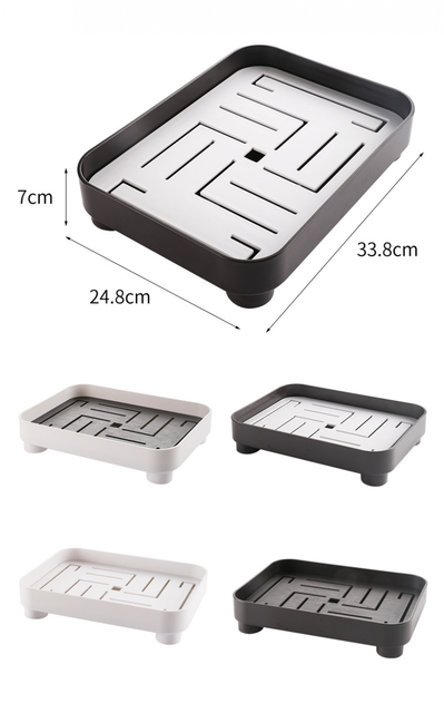 Nowoczesna taca herbaciana w stylu skandynawskim - minimalistyczny czarno-biały design, zestaw wielofunkcyjnych kwadratowych tac, rok produkcji 2021 - Wianko - 1