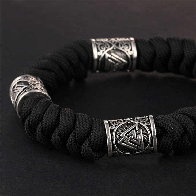 Mężczyźni Bransoletka z Kamieniem Amuletem Rune Metal Viking - Handmade, Craft, Tkane Liny - Wianko - 4