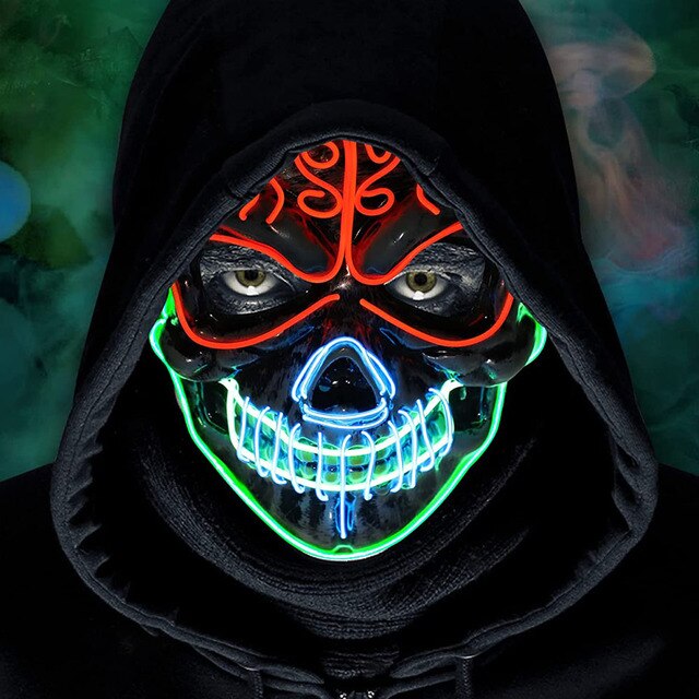 Maska LED Halloween 2021 - przerażające światło, kształt czaszki, świetna do cosplayu i żartów - Wianko - 1
