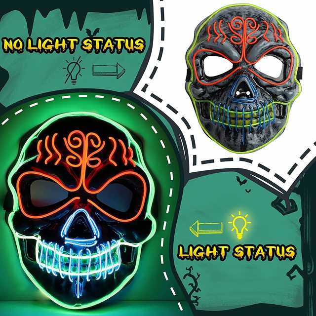 Maska LED Halloween 2021 - przerażające światło, kształt czaszki, świetna do cosplayu i żartów - Wianko - 5