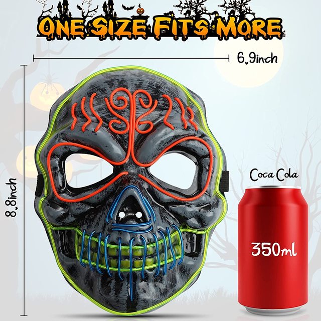 Maska LED Halloween 2021 - przerażające światło, kształt czaszki, świetna do cosplayu i żartów - Wianko - 7