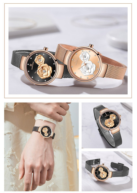 Nowy zegarek damski NAVIFORCE z kryształowym wzorem kwiatowym - Wianko - 12