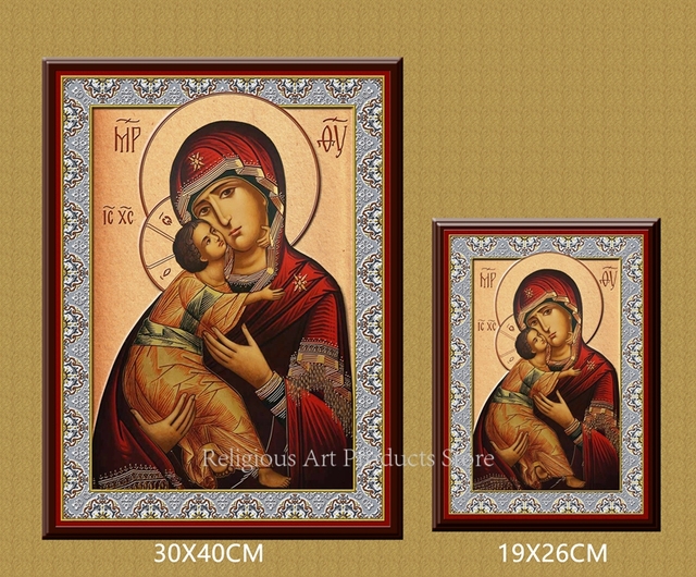 Obraz olejny ikona prawosławna Kościół Matka Boska Jezus krzyż - ozdoba religijna - Wianko - 1