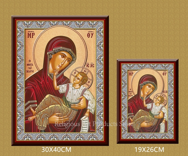 Obraz olejny ikona prawosławna Kościół Matka Boska Jezus krzyż - ozdoba religijna - Wianko - 4
