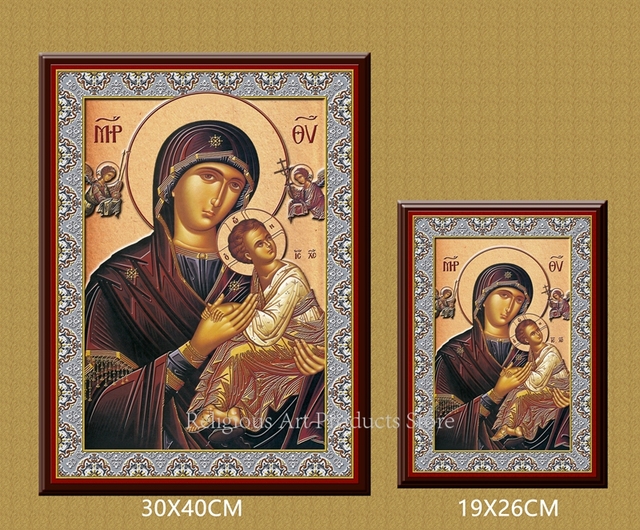 Obraz olejny ikona prawosławna Kościół Matka Boska Jezus krzyż - ozdoba religijna - Wianko - 6