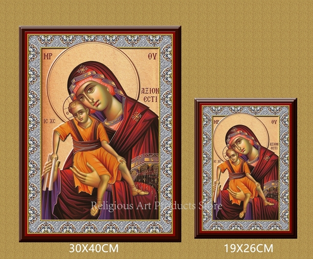 Obraz olejny ikona prawosławna Kościół Matka Boska Jezus krzyż - ozdoba religijna - Wianko - 2