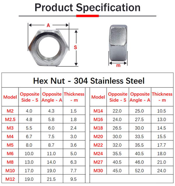 Nakrętki sześciokątne ze stali nierdzewnej DIN934 304/201/316 M2-M30 - Wianko - 2