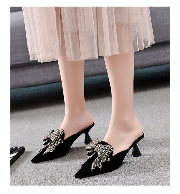 Nowe sandały kobiety 2020 z kokardą rhinestone przezroczysty obcas, szpiczasty nosek - Wianko - 16
