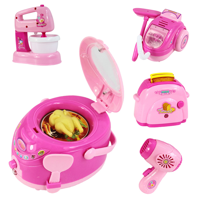 Zabawka edukacyjna Różowa kuchnia AGD dla dzieci: toster, odkurzacz, kuchenka - Wianko - 6