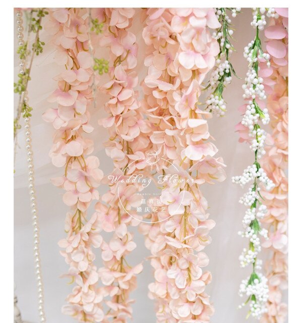 Rozkloszowany wiszący łuk ślubny ze sztucznych różowych kwiatów - Wianko - 12
