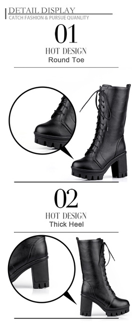 Buty z cholewami kobiece wiosna/jesień 2022 średnio wysokie w kształcie kwadratu z obcasami, biały kolor, dostępne w rozmiarach 34-43 - Wianko - 7