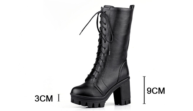 Buty z cholewami kobiece wiosna/jesień 2022 średnio wysokie w kształcie kwadratu z obcasami, biały kolor, dostępne w rozmiarach 34-43 - Wianko - 1