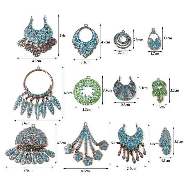 Zawieszki metalowe w stylu Vintage z patyną, nieregularne liście z piórami, antyczne srebro, kolorowe zawieszki DIY, kolczyki dla kobiet, czeska biżuteria - 5 sztuk - Wianko - 1