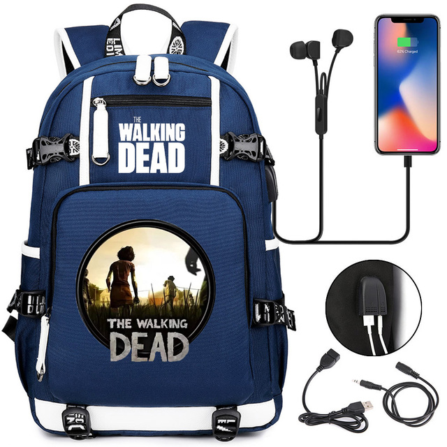 Nastolatek torebka na książki The Walking Dead z funkcją ładowania USB, dla dziewcząt i chłopców, plecak podróżny - Wianko - 14