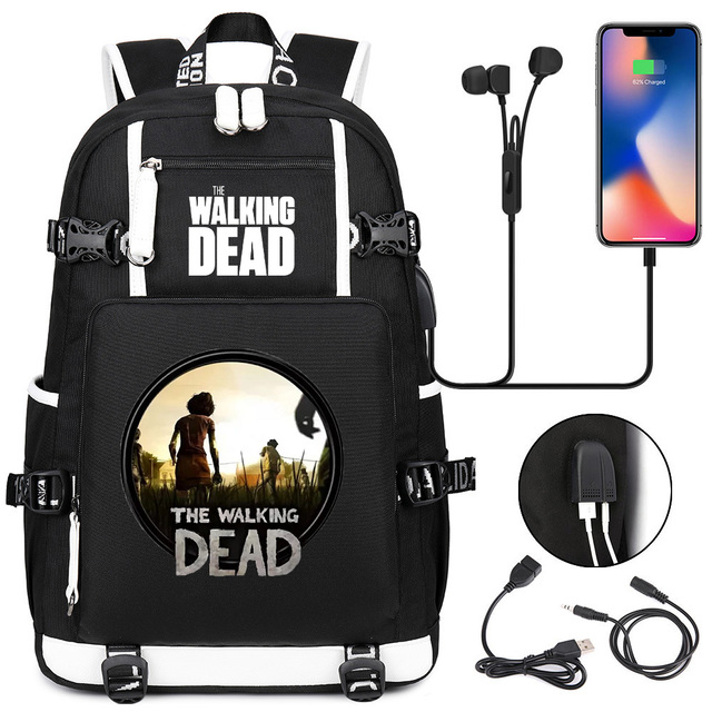 Nastolatek torebka na książki The Walking Dead z funkcją ładowania USB, dla dziewcząt i chłopców, plecak podróżny - Wianko - 10
