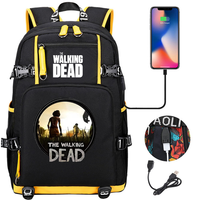 Nastolatek torebka na książki The Walking Dead z funkcją ładowania USB, dla dziewcząt i chłopców, plecak podróżny - Wianko - 12