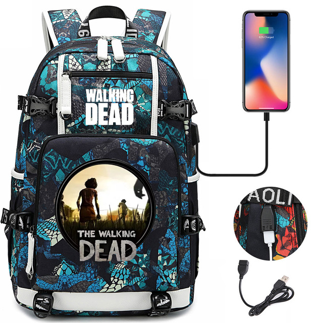 Nastolatek torebka na książki The Walking Dead z funkcją ładowania USB, dla dziewcząt i chłopców, plecak podróżny - Wianko - 15
