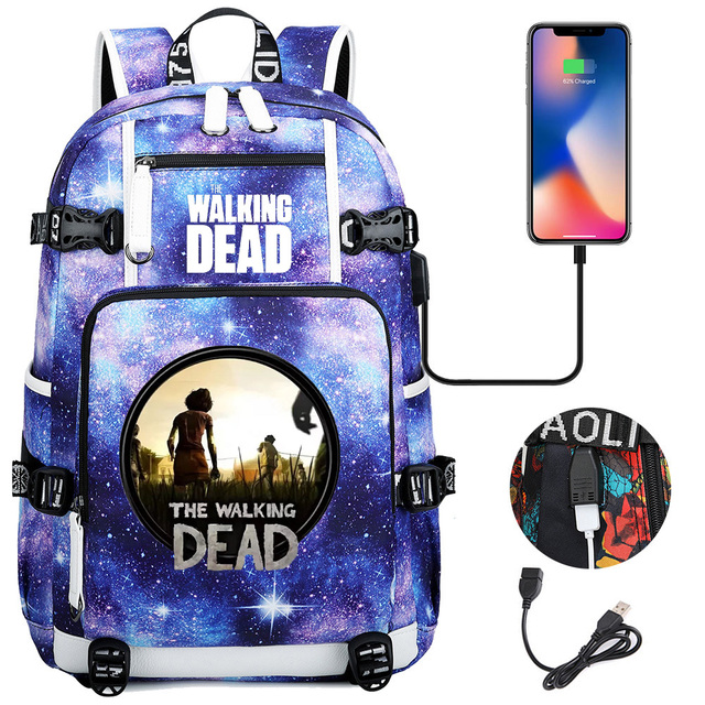 Nastolatek torebka na książki The Walking Dead z funkcją ładowania USB, dla dziewcząt i chłopców, plecak podróżny - Wianko - 13