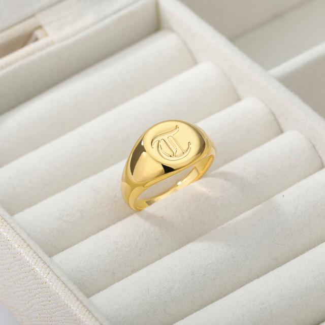 Pierścień z metalowymi pierścieniami alfabetu - złoty, moda na 2021, trendy biżuteria dla kobiet i mężczyzn, prezent urodzinowy, bague femme - Wianko - 5