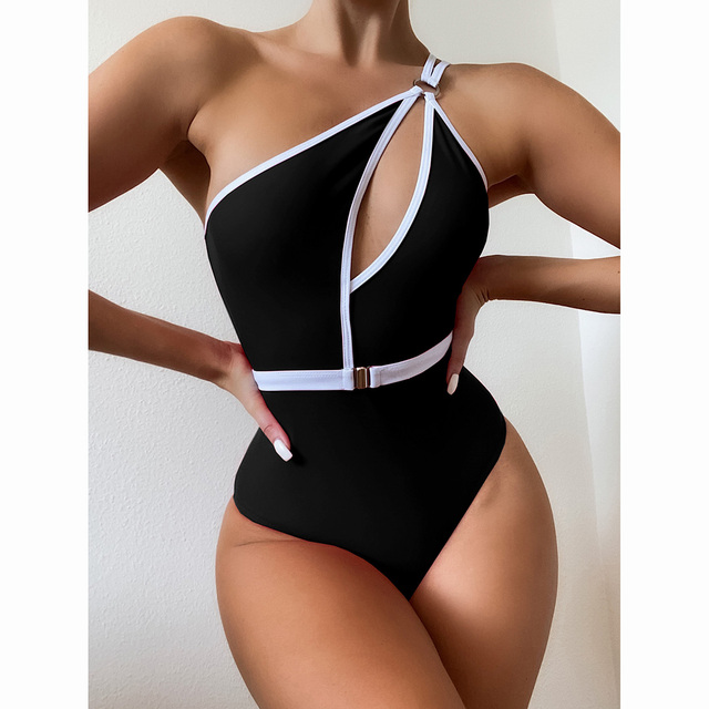 Jednoczęściowy damski strój kąpielowy 2021 - jedno ramię, sexy, stały, monokini, bandaż - Wianko - 3