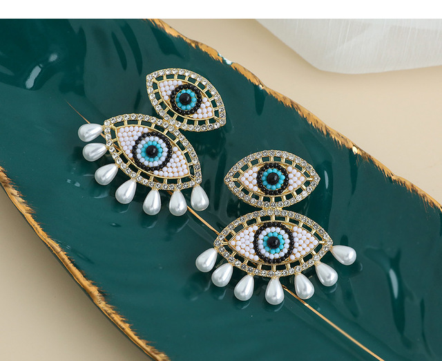 Kolczyki ZHINI Bohemia kryształowe Evil Eye dla kobiet - spadające kolczyki z geometrycznym wzorem, imitacje pereł, oświadczenie biżuterii - Wianko - 2