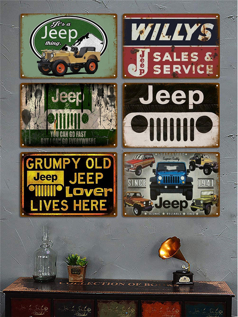 Dekoracyjny metalowy znak płyta Jeep Cars Retro Vintage do domu - plakat ściany pokoju - Wianko - 3