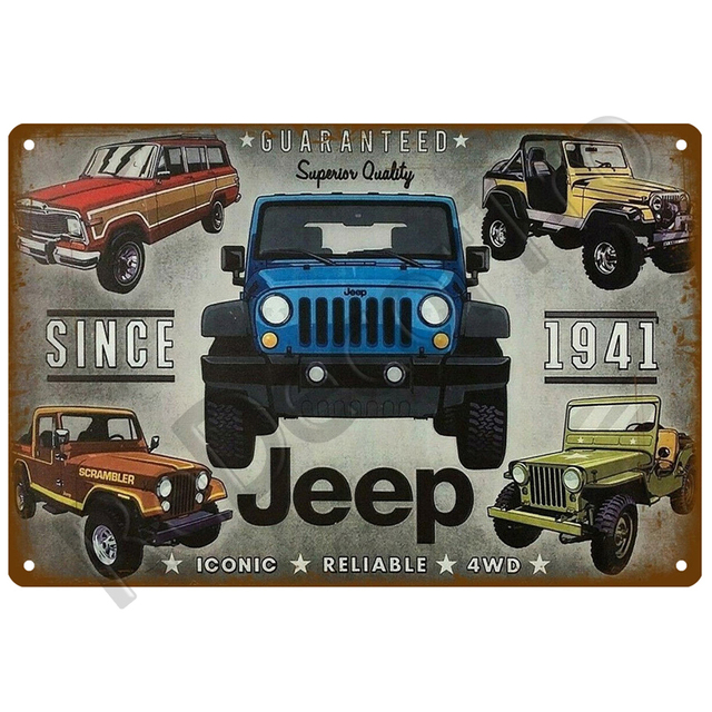 Dekoracyjny metalowy znak płyta Jeep Cars Retro Vintage do domu - plakat ściany pokoju - Wianko - 10