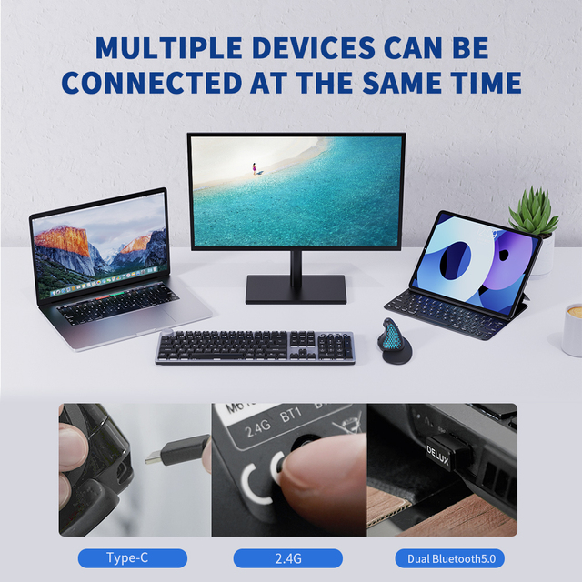 Delux Seeker M618XSD - Ergonomiczna pionowa mysz z ekranem OLED, USB/Bluetooth 5.0, akumulator 1000Hz Berichtsrate na PC i laptopa - Wianko - 6