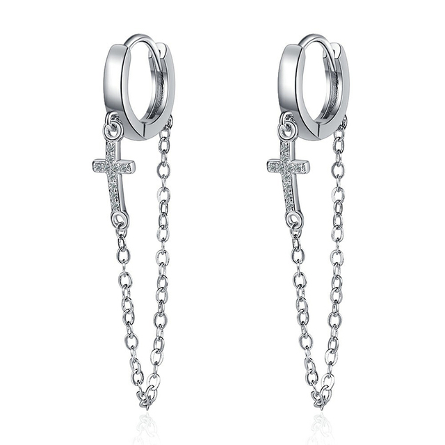 Ponadczasowe kolczyki na haczykach z krzyżykiem i frędzlami w modnym stylu, wykonane ze srebra próby 925, ozdobione cyrkoniami - Wianko - 7