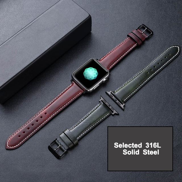 Pasek zegarka Apple Watch SE/6/5/4 (44mm) - skórzany lśniący połysk, wymienne wersje 38mm/40mm/42mm/44mm - Wianko - 3